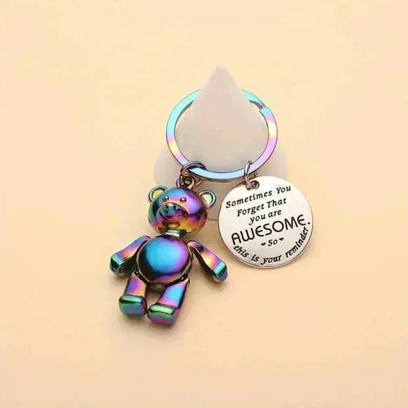 NWOT Cute Bear Keychain with Inspirational "You Are Awesome" Message - Picture 5 of 7